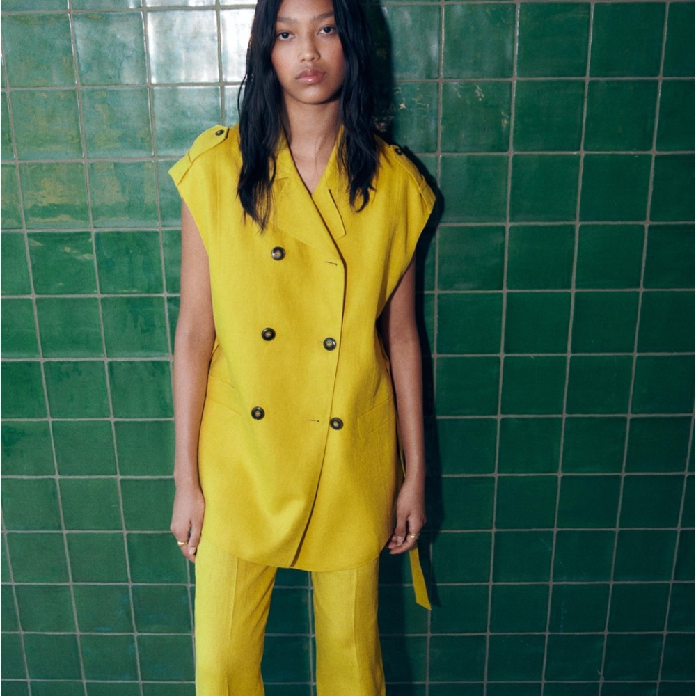 Zara Yellow Double-Breasted Women's long Vest